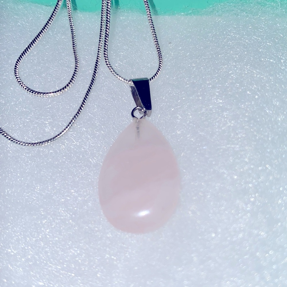 Boho hippie Rose Quartz Sterling Silver 24” Necklace